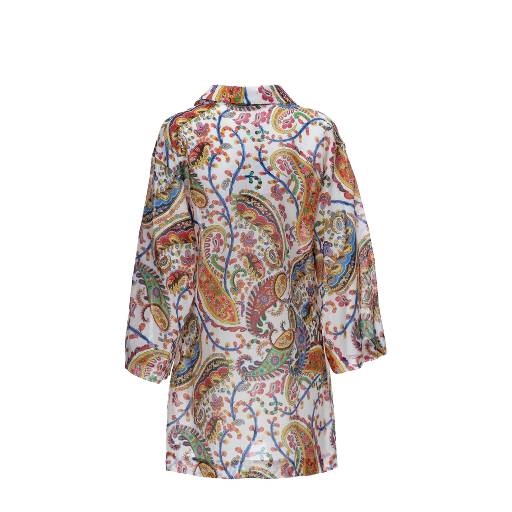 Paisley-Print V-Neck Beach Kimono Shirt - Image 3