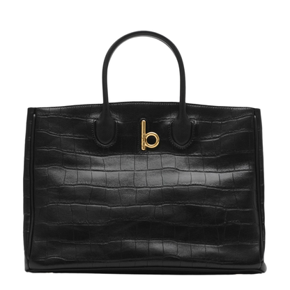 Black Lambskin Handbag with Crocodile Effect - Image 1