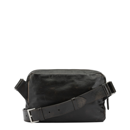Distressed Nappa Leather Shoulder Bag - Dark Brown - Image 3
