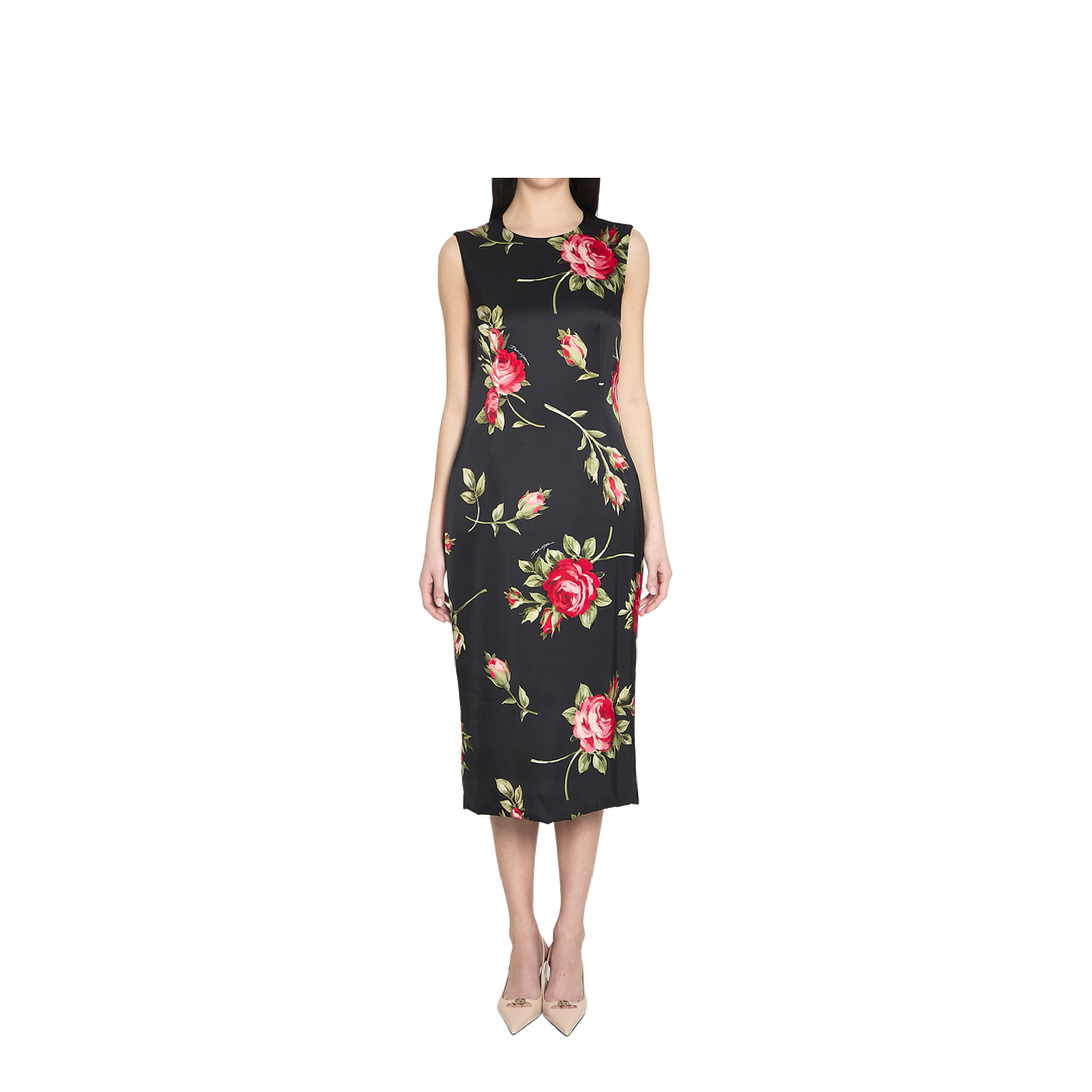 Bouquet Rose Print Satin Midi Dress - Image 1