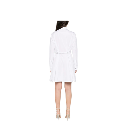 Belted Cotton Shirt Dress - White - Image 4