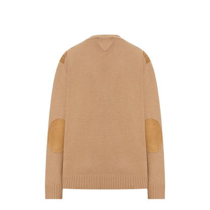 Suede Panel V-Neck Wool Sweater - Image 2
