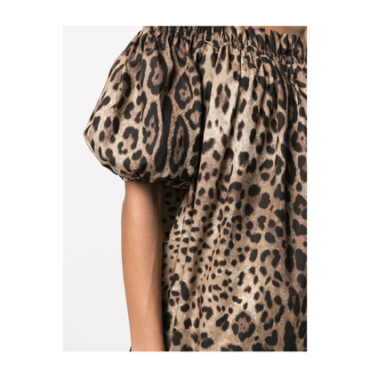 TOP MANICHE CORTE IN POPELINE STAMPA LEOPARDO - Image 5