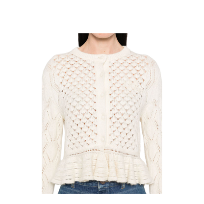 Ruffled Logo Cardigan in Silk, Alpaca & Cotton Knit - Image 2