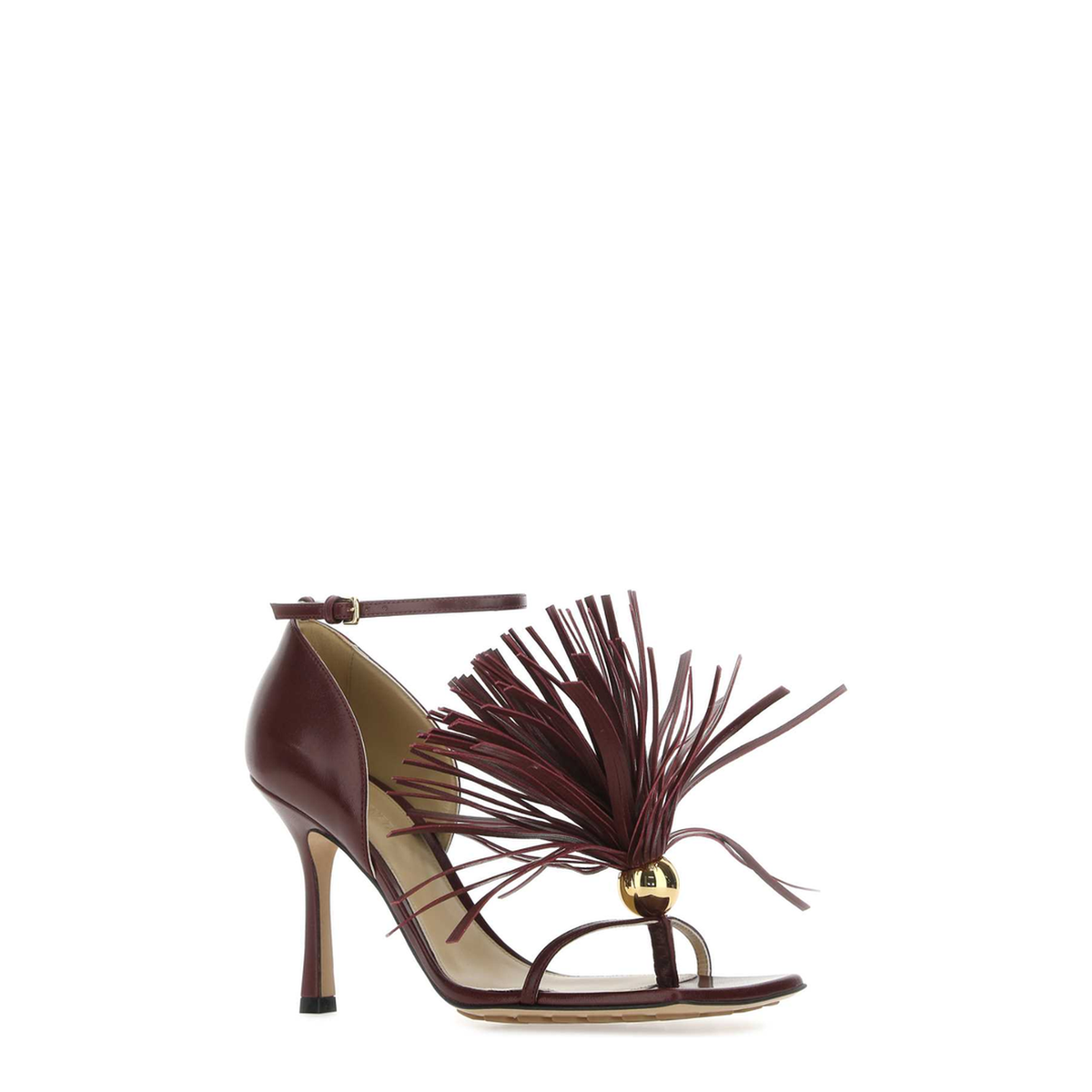 Burgundy Leather Stretch Sandals - Image 2