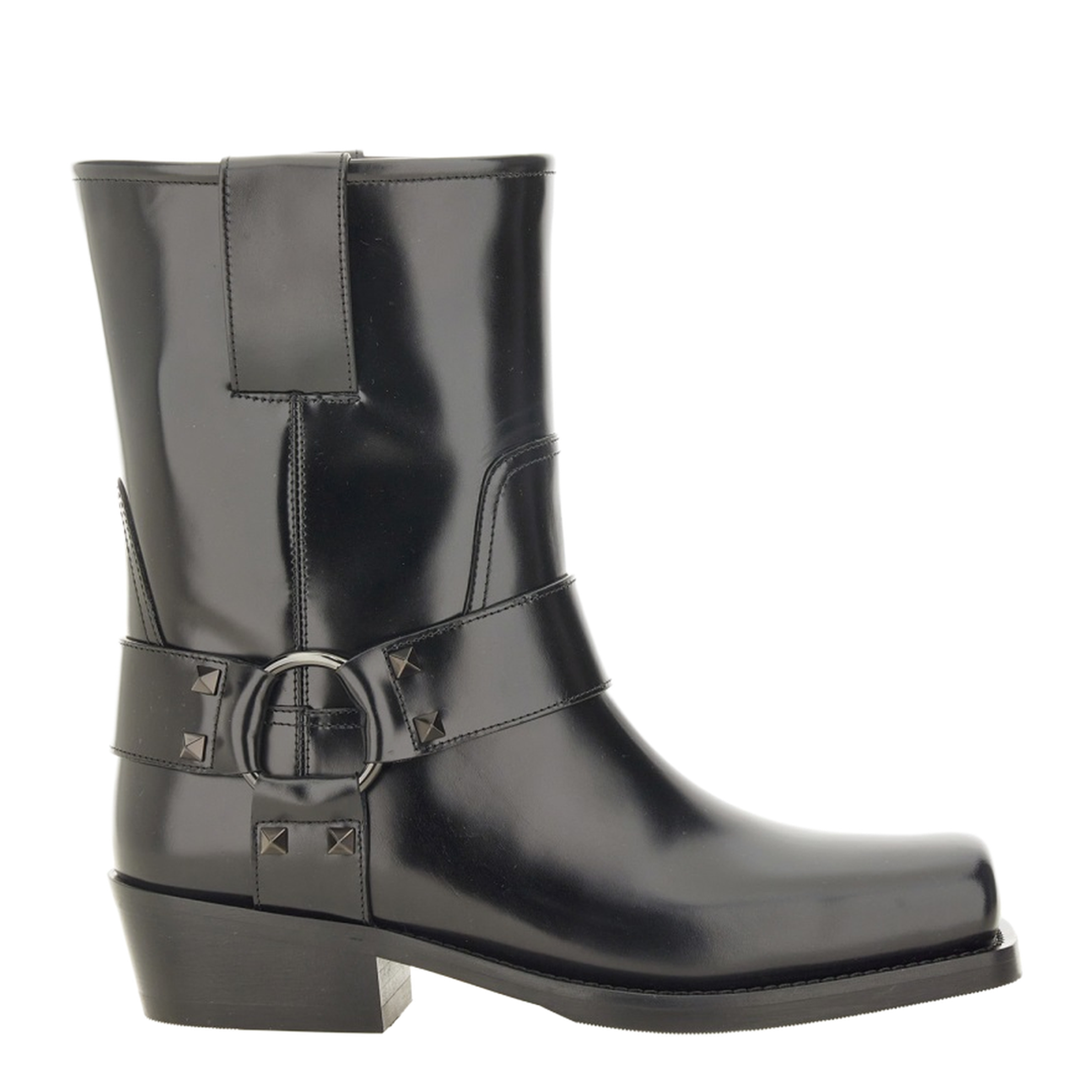 Black Leather Biker Rockstud Low Boot - Image 1