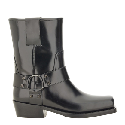 Black Leather Biker Rockstud Low Boot - Image 1