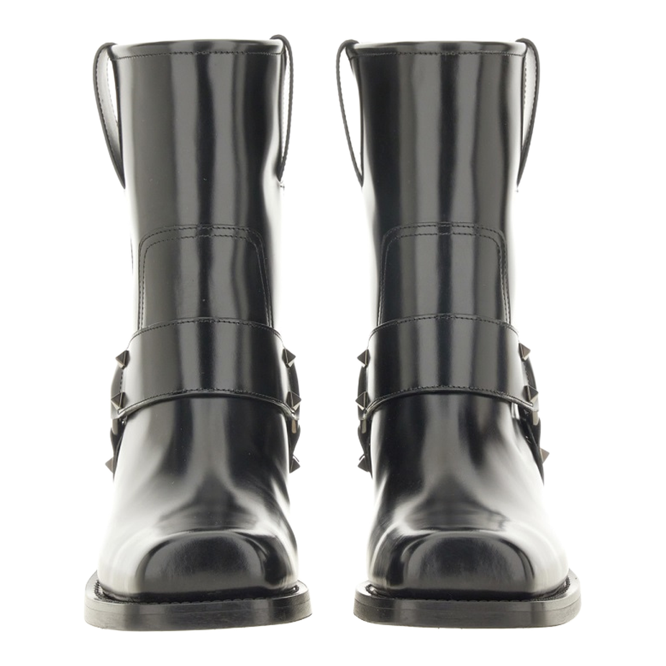 Black Leather Biker Rockstud Low Boot - Image 4