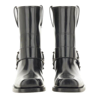 Black Leather Biker Rockstud Low Boot - Image 4