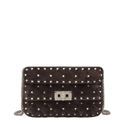 Rockstud Spike Bag in Brown Suede - Image 1