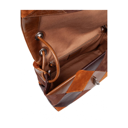 Shoulder Bag Leather Brown Diamond Pattern - Image 3