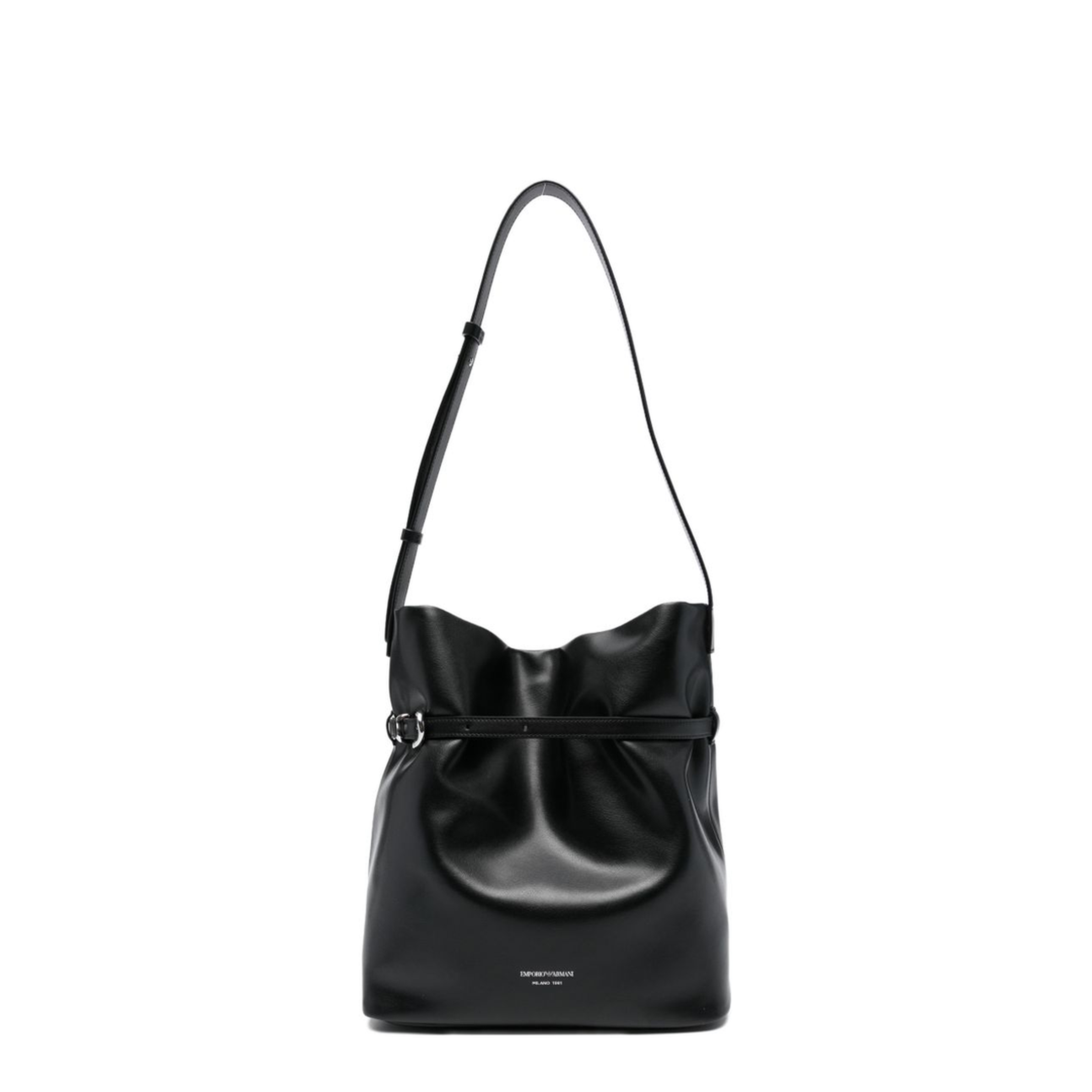 Medium Smooth Leather Bucket Bag - Nero - Image 1