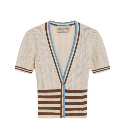 Openwork Striped Cotton Cardigan - Image 1