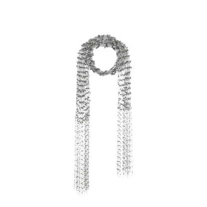 Silver Beaded Scarf with Fringes - Image 1