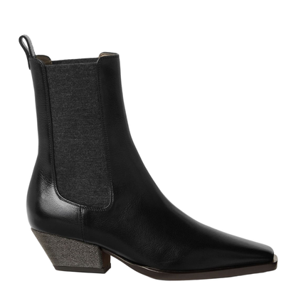 Cuban Heel Leather Boots - Black - Image 1