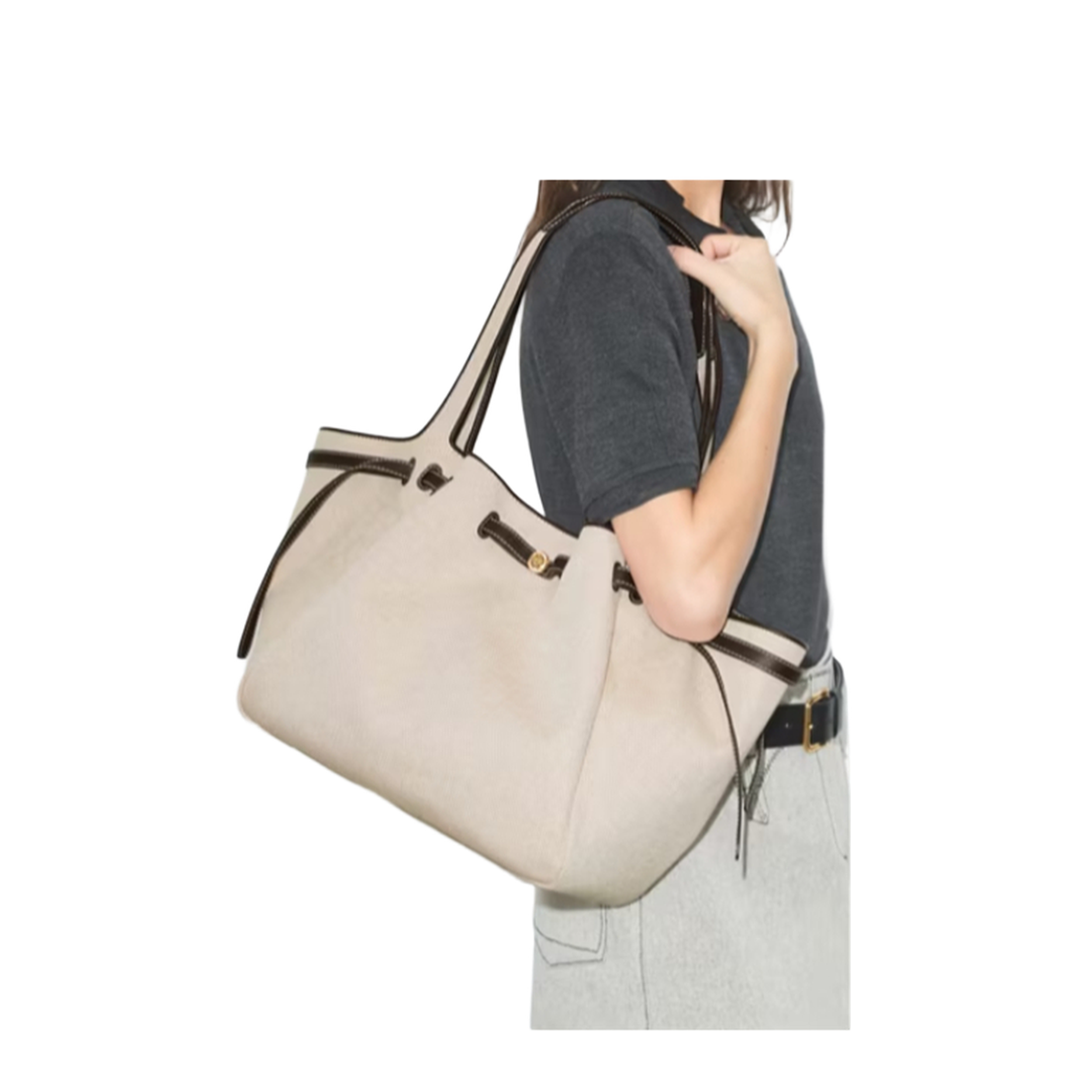 Romy Canvas Tote - Dusty Almond/ Bianco White - Image 4