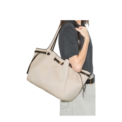 Romy Canvas Tote - Dusty Almond/ Bianco White - Image 4