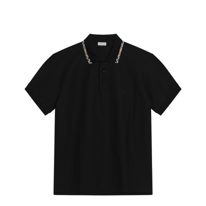 Black Cotton Polo with Check Detail - Image 1