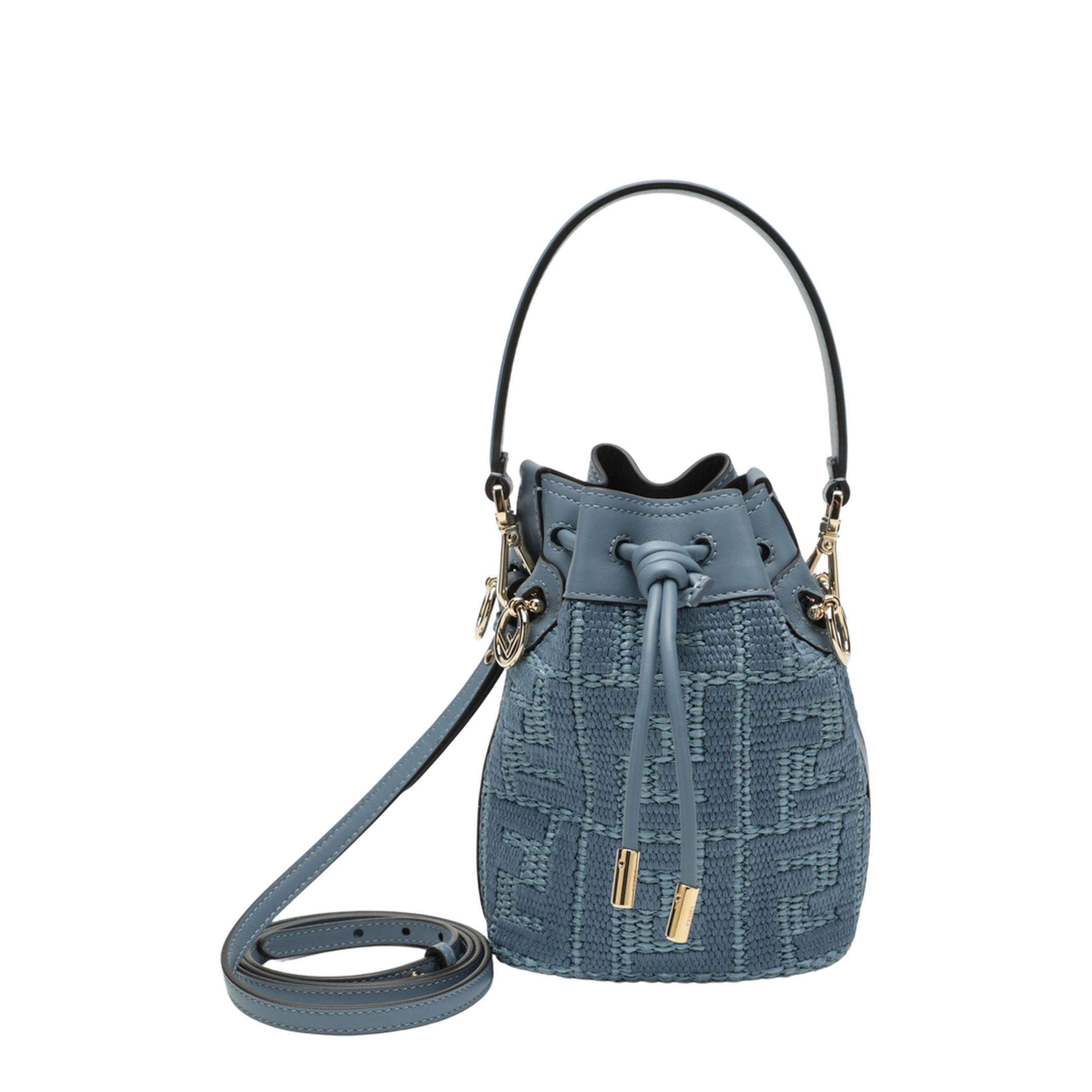 Mon Tresor Mini Raffia-Effect Bucket Bag - Blue - Image 1