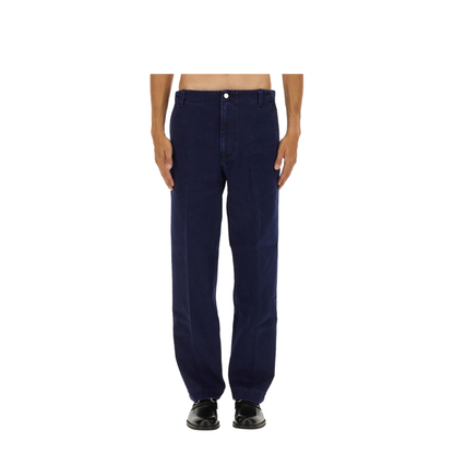 Washed Denim Pant with Embossed Label in Dark Blue - Image 1
