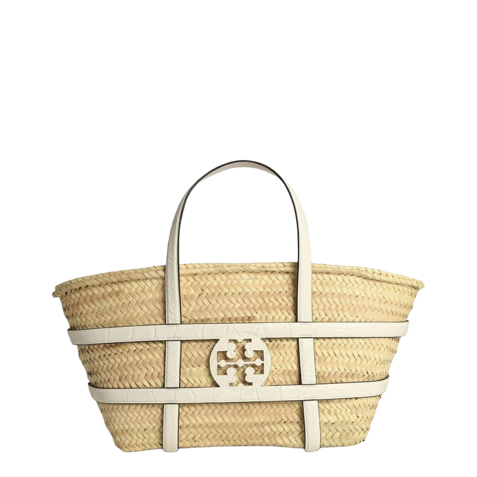 Ella White Basket Straw Shopping Bag - Image 1