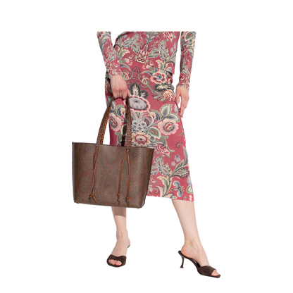 Brown Calf Leather Paisley-Print Shopping Bag - Image 2