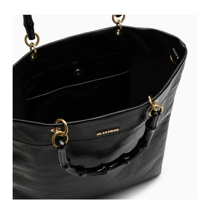 Black Leather Medium Shopping Bag - Image 4