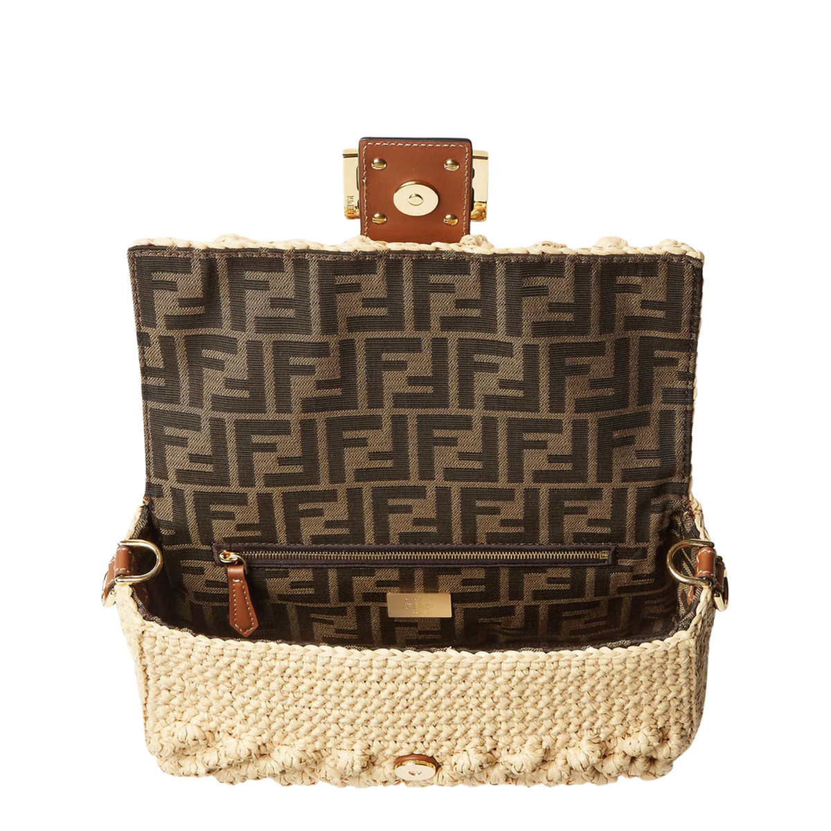 Baguette Hazelnut-Stitch Raffia-Effect Shoulder Bag - Beige - Image 4