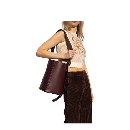 Pebble Medium Leather Bucket Bag - Dark Burgundy - Image 2