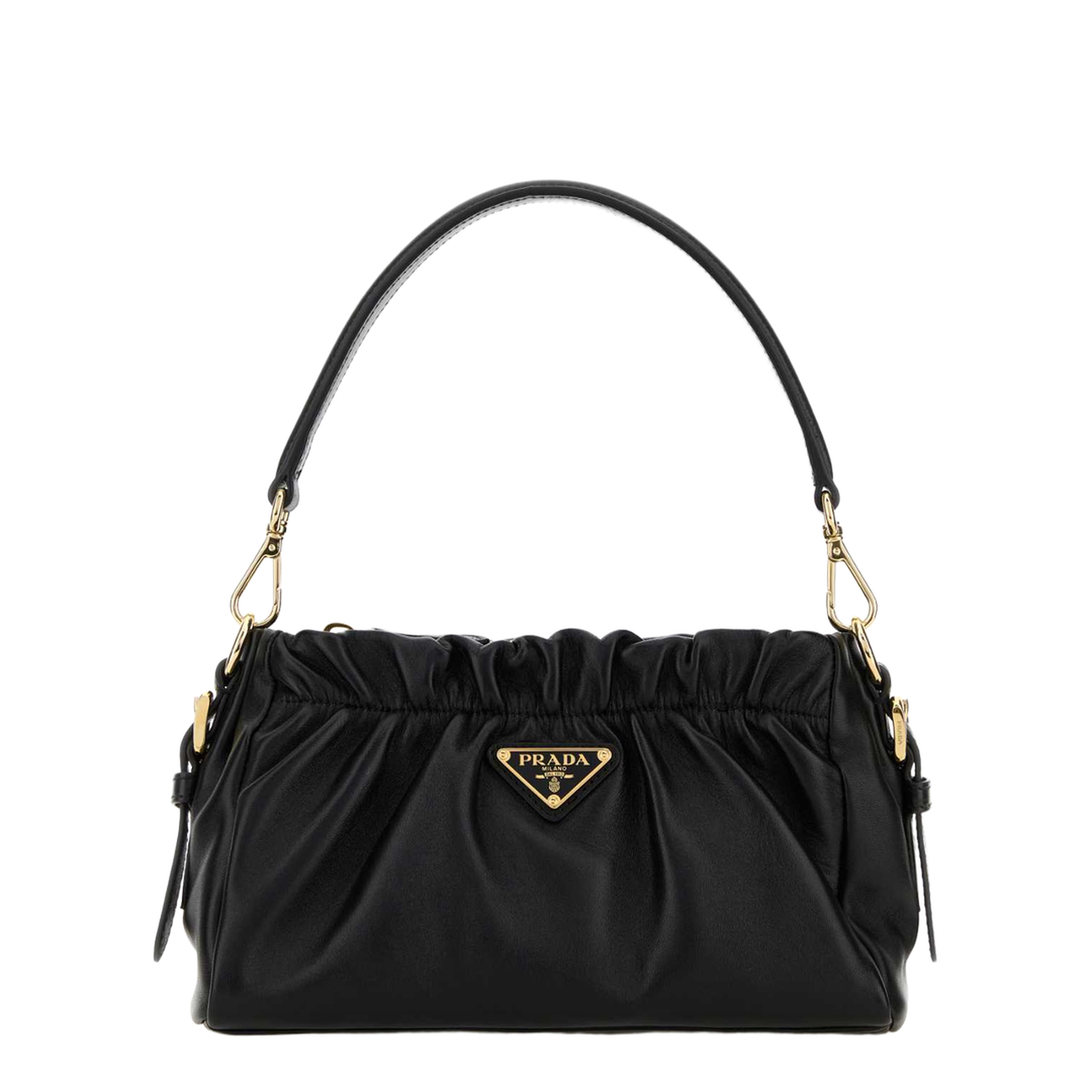 Gathered Nappa Shoulder Bag - Black - Image 1