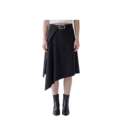 Asymmetric Midi Skirt with Belt - Image 1