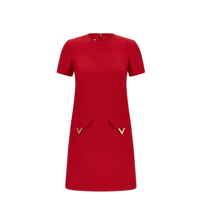 VLogo Wool and Silk Mini Dress - Red - Image 1