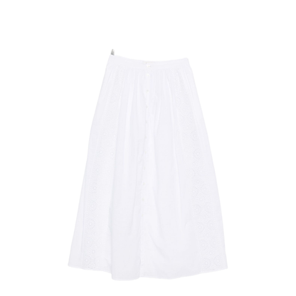 Embroidered Midi Skirt in Cotton Cambric - White - Image 1