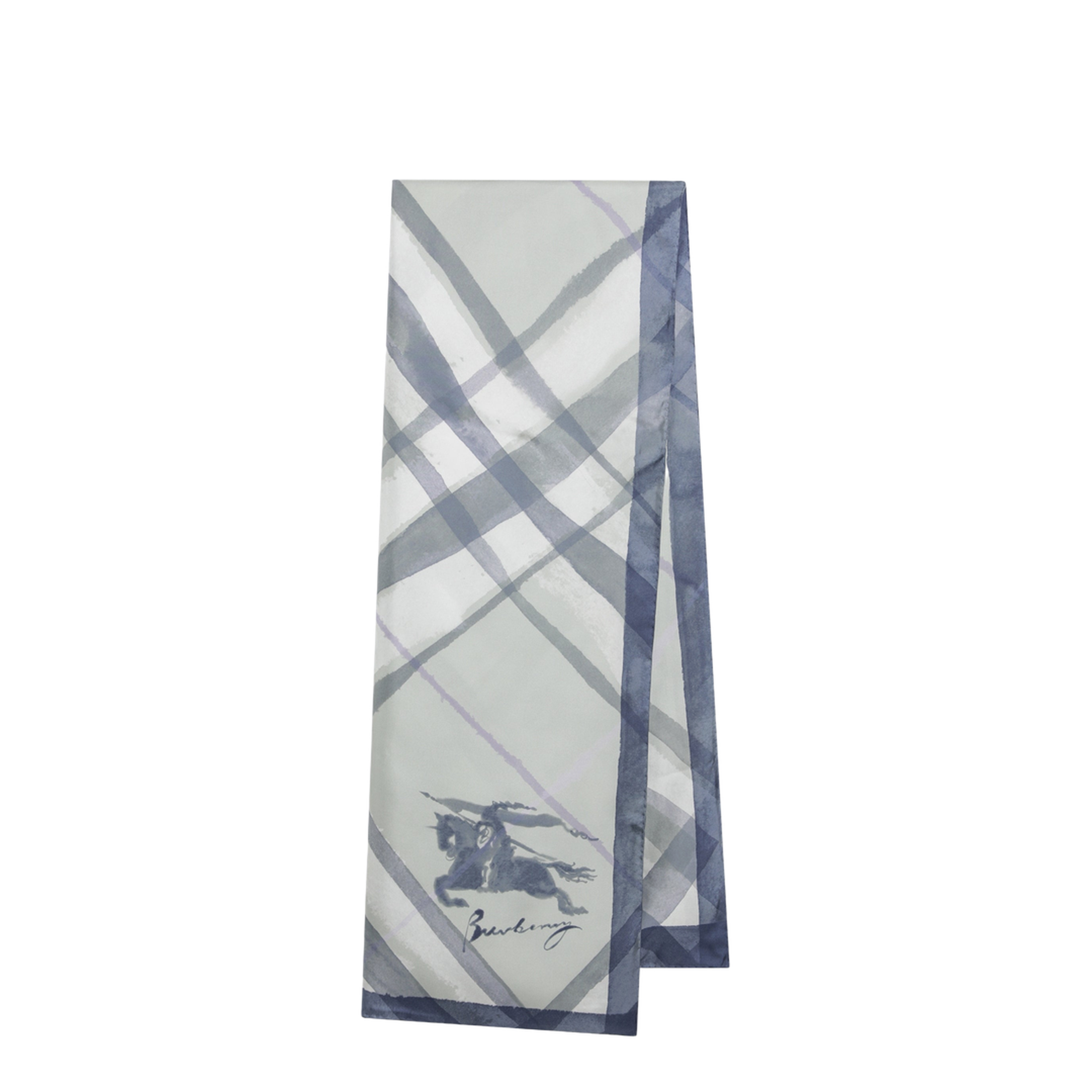 Large Watercolour Check Silk Scarf In Green - Image 1