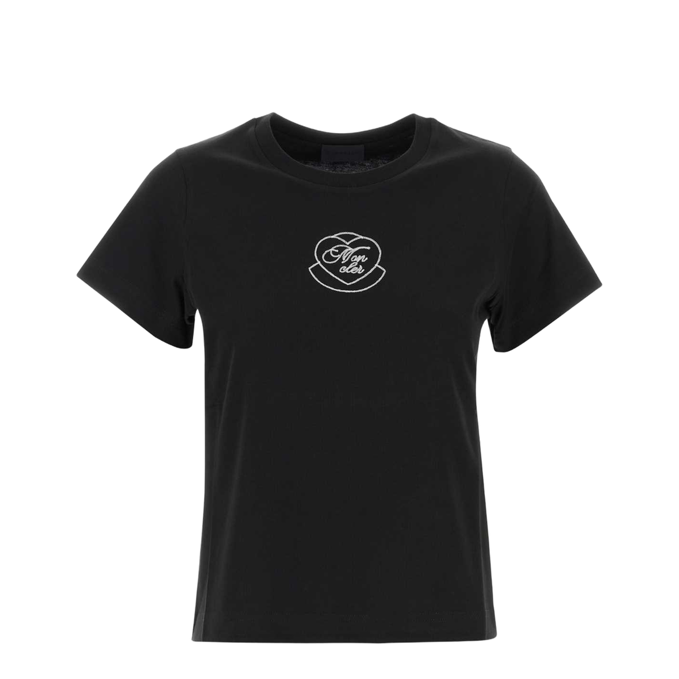Embroidered Heart Logo Cotton T-Shirt Black - Image 1