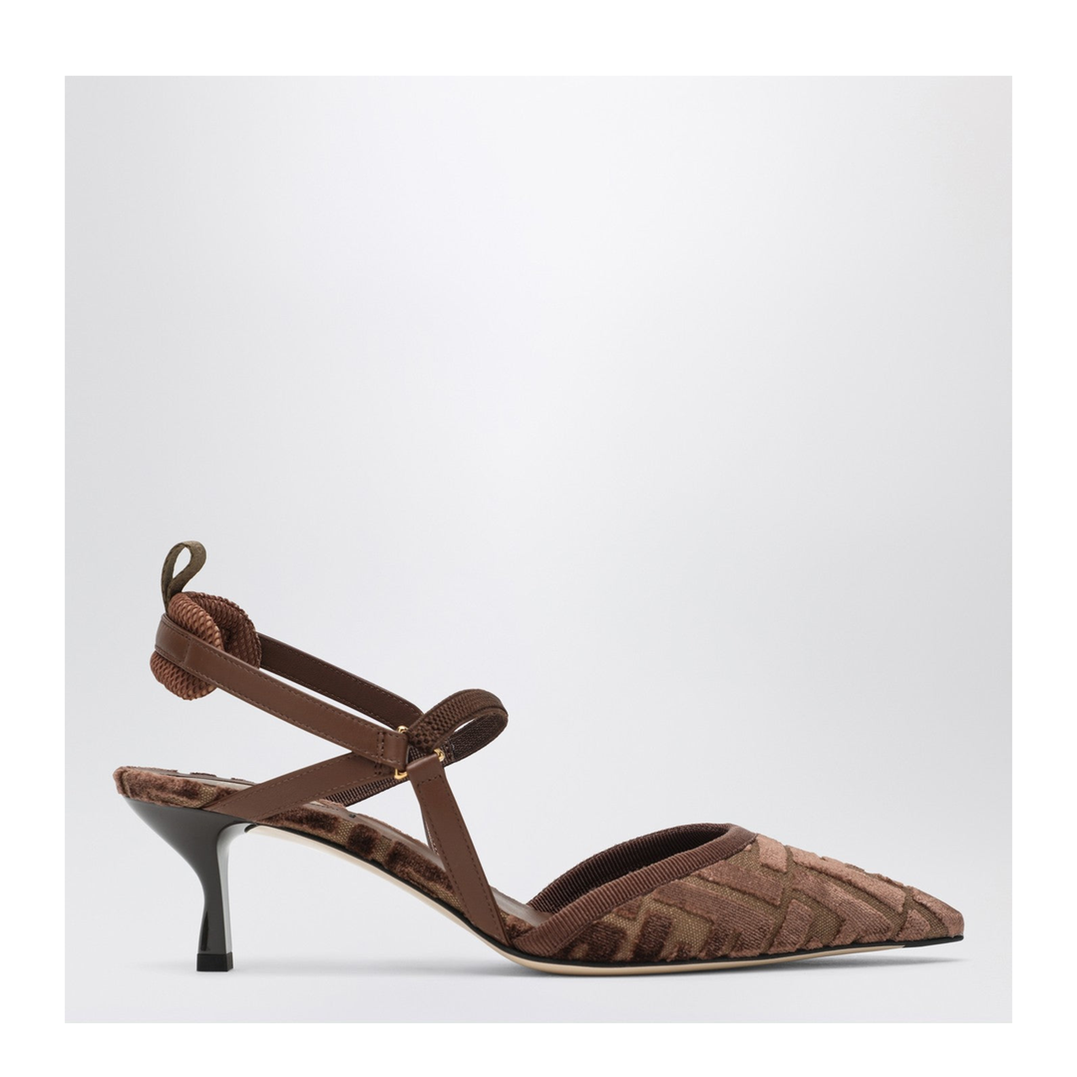 Brown FF Motif Jacquard Velvet Slingback Strap Pointed Toe - Image 1