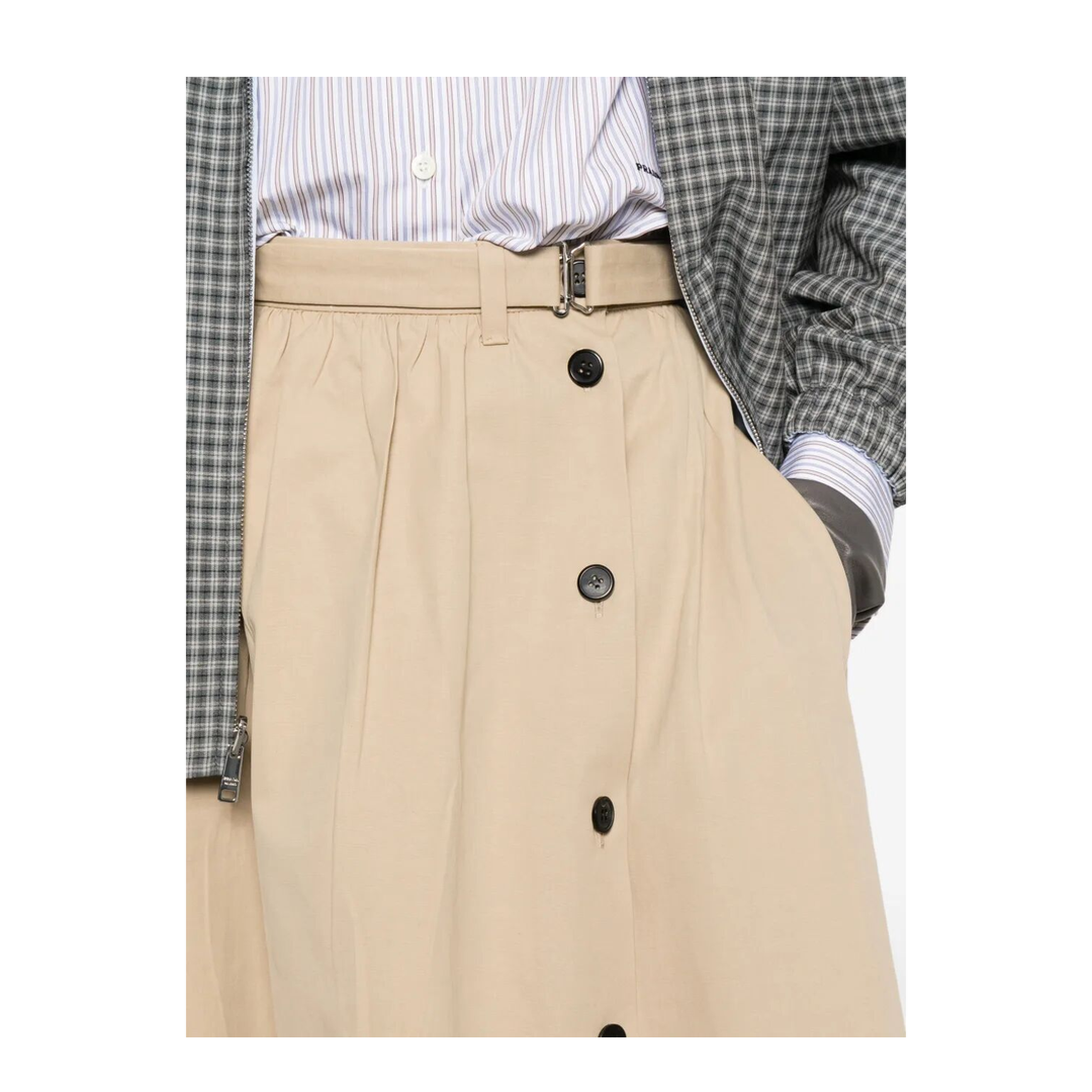 Button-Detail Belted Cotton Midi Skirt - Image 5