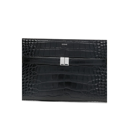 Croco-Embossed Leather Mini Crossbody Bag - Black - Image 5