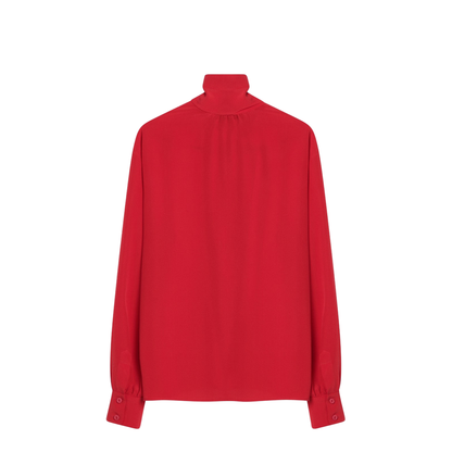 Red Silk Blouse with Scarf - Image 2