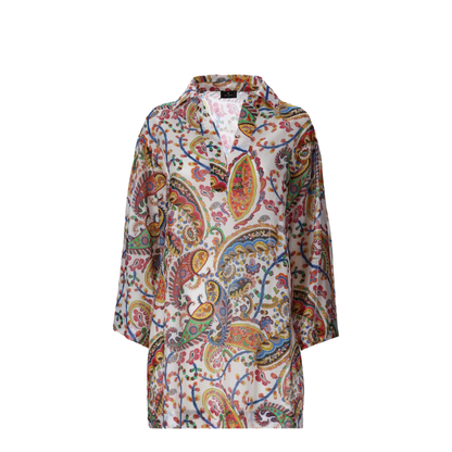 Paisley-Print V-Neck Beach Kimono Shirt - Image 1