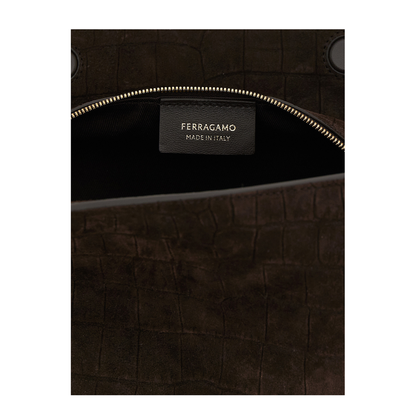 Gancini Small Printed and Suede Kid Leather (Croc-Effect) Shoulder Bag - Testa Di Moro - Image 3