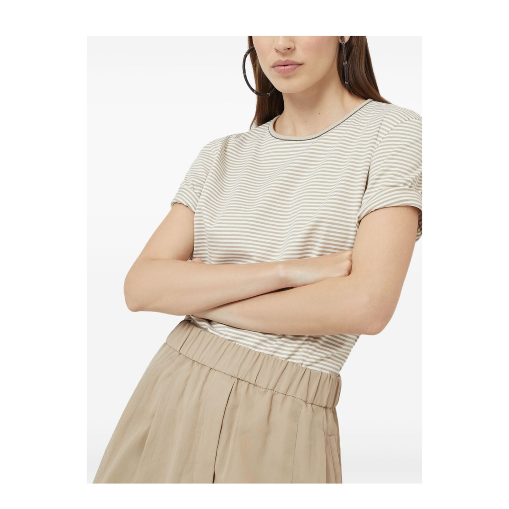 Striped Cotton Jersey T-Shirt with Shiny Neck Detail - Image 6