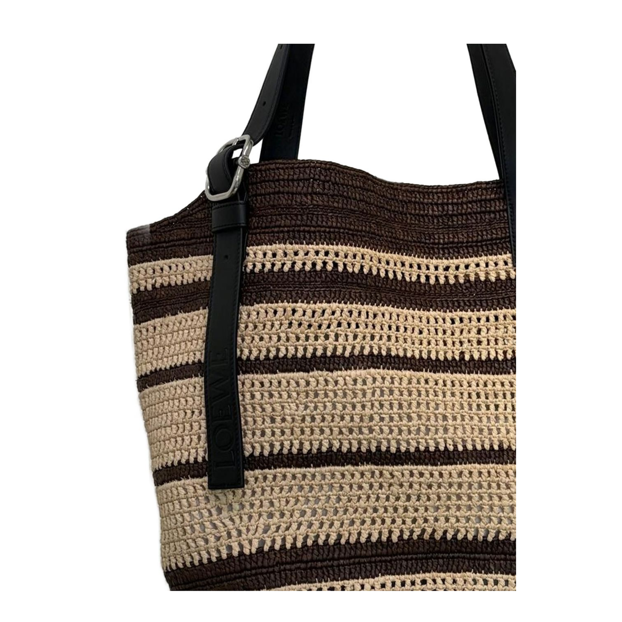 Loop Raffia Basket Bag - Chocolate/Natural - Image 2