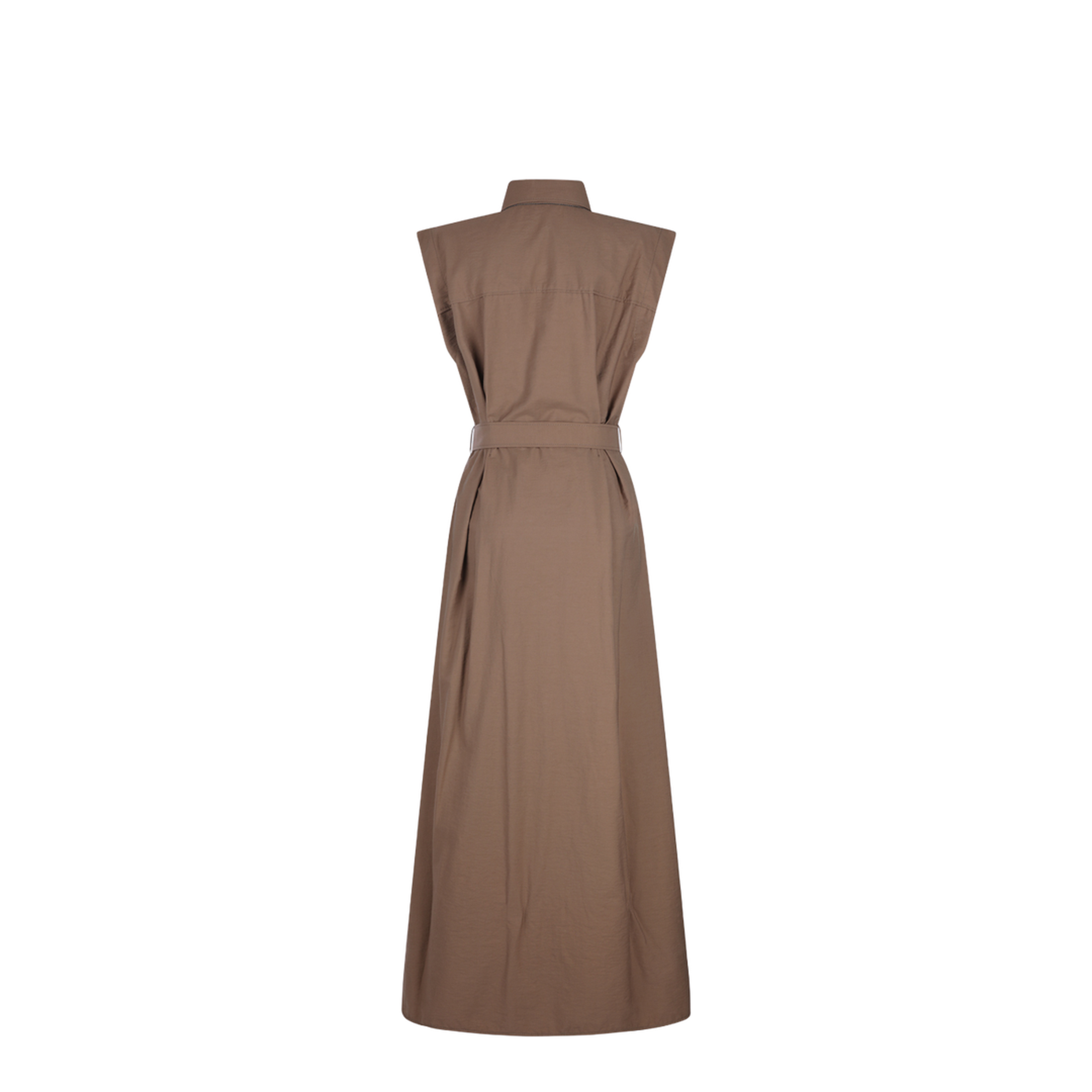 Long Sleeveless Cotton Dress with Belt at the Waist - Image 3