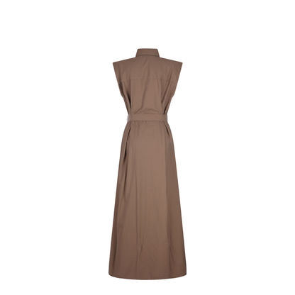Long Sleeveless Cotton Dress with Belt at the Waist - Image 3