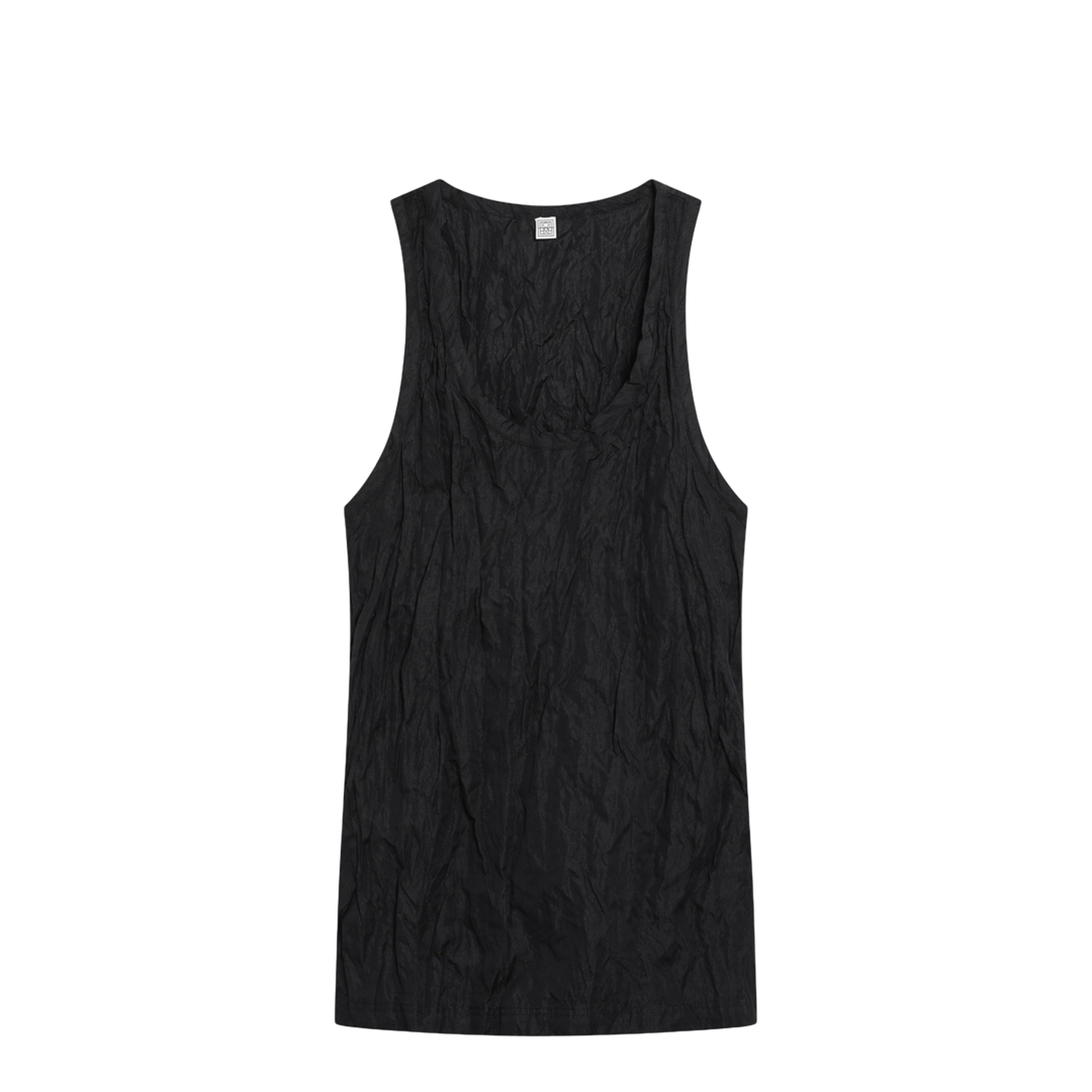 Black Crinkled Cotton Tank Top - Image 1
