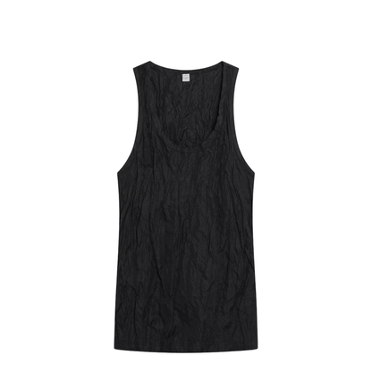 Black Crinkled Cotton Tank Top - Image 1