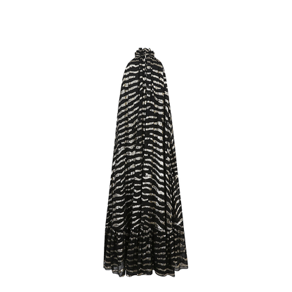 Long Dress in Lamé Tiger Silk - Black / Gold - Image 2