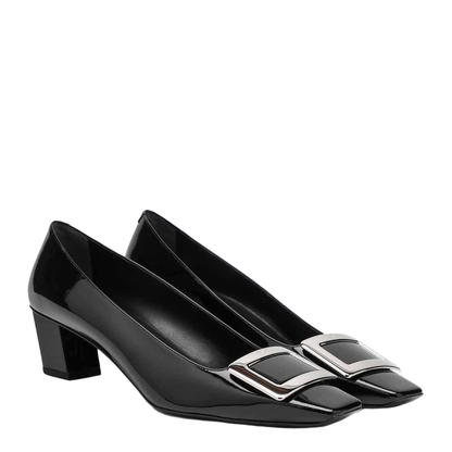 black calfskin pumps with buckle and wide heel - Image 2