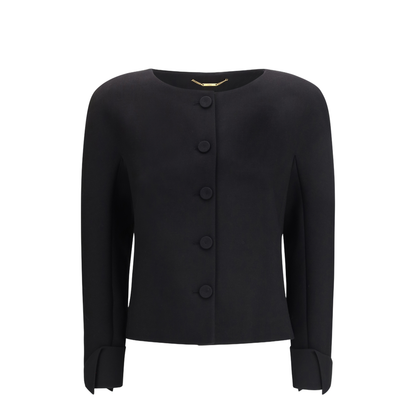 Collarless Fitted Jacket in Wool Crêpe - Image 1